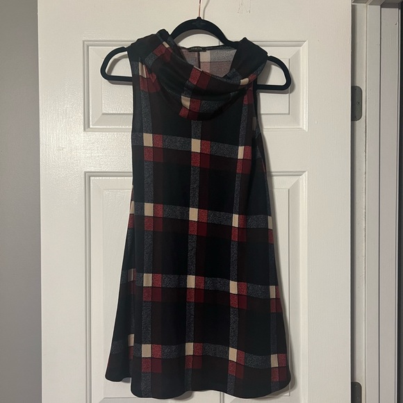 Small plaid boutique sleeveless dress cowl neck sweater Buffalo checkered - Picture 4 of 8